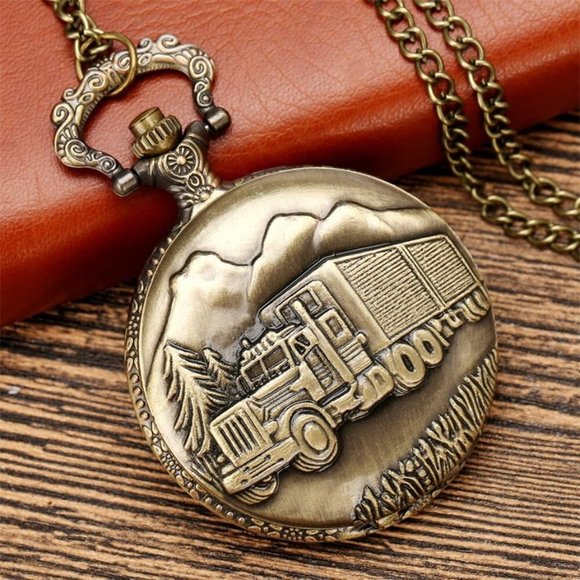 Trucker Pocket Watch NEW Gift for Truckers 18 Wheeler Antique Bronze Finish - Picture 4 of 5
